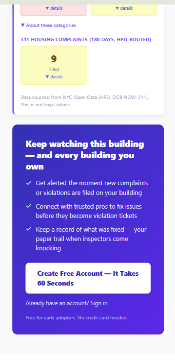 Results page prompts you to create a free account